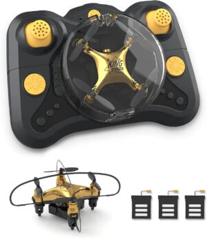 Holyton HT02 - Golden Mini Drone for Adult Beginners and Kids, Portable RC Quadcopter with Auto Hovering, 3D Flip, 3 Speed Modes, Headless Mode and 3 Batteries, Emergency Stop, Gift for Boys Girls